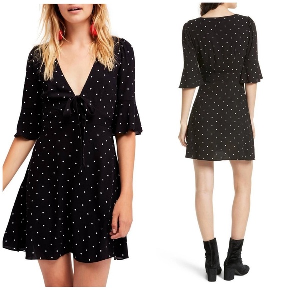 Free People All Yours Polka Dot Black White Dress - Picture 3 of 7
